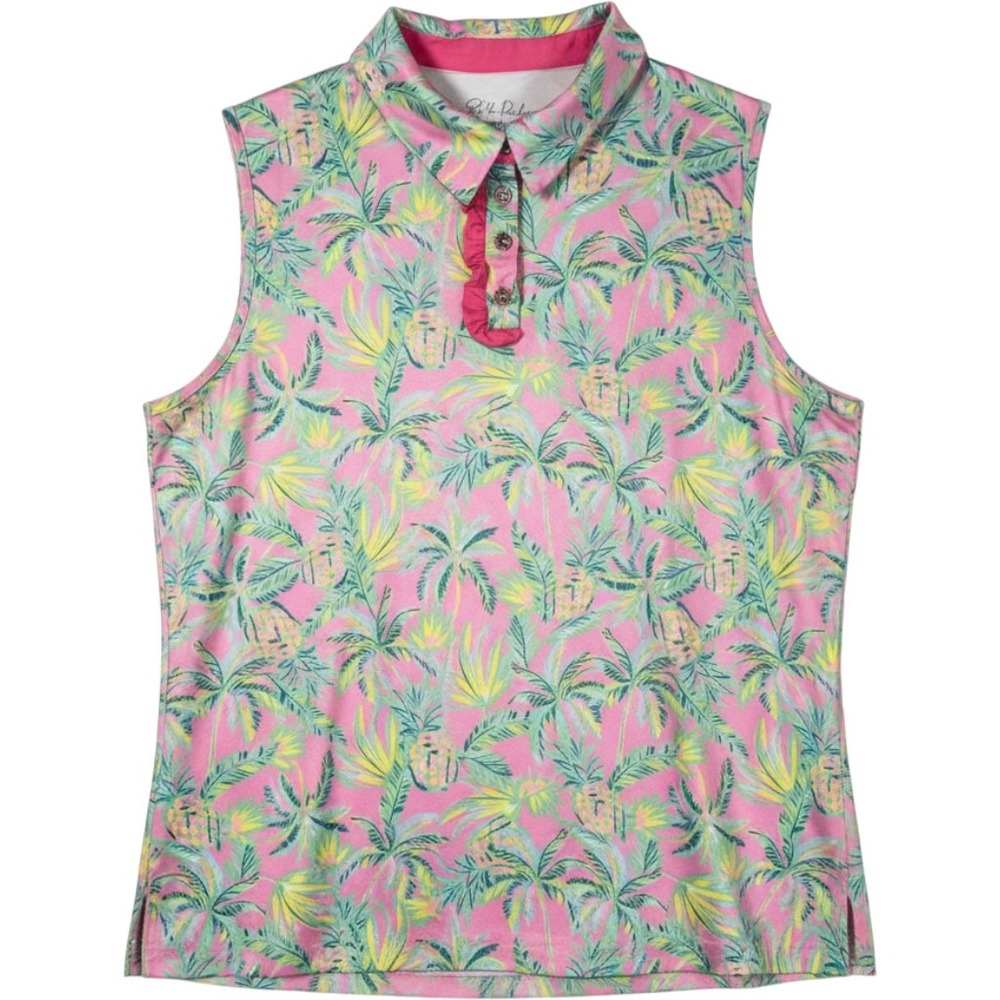 Stella Parker Sport Women Sleeveless Polo Shirt Fuchsia Pine Tropical KV20159S L